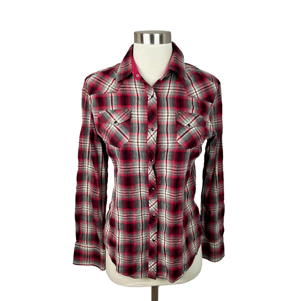 Kuhl S Red Plaid Snap Front Long Sleeve Shirt